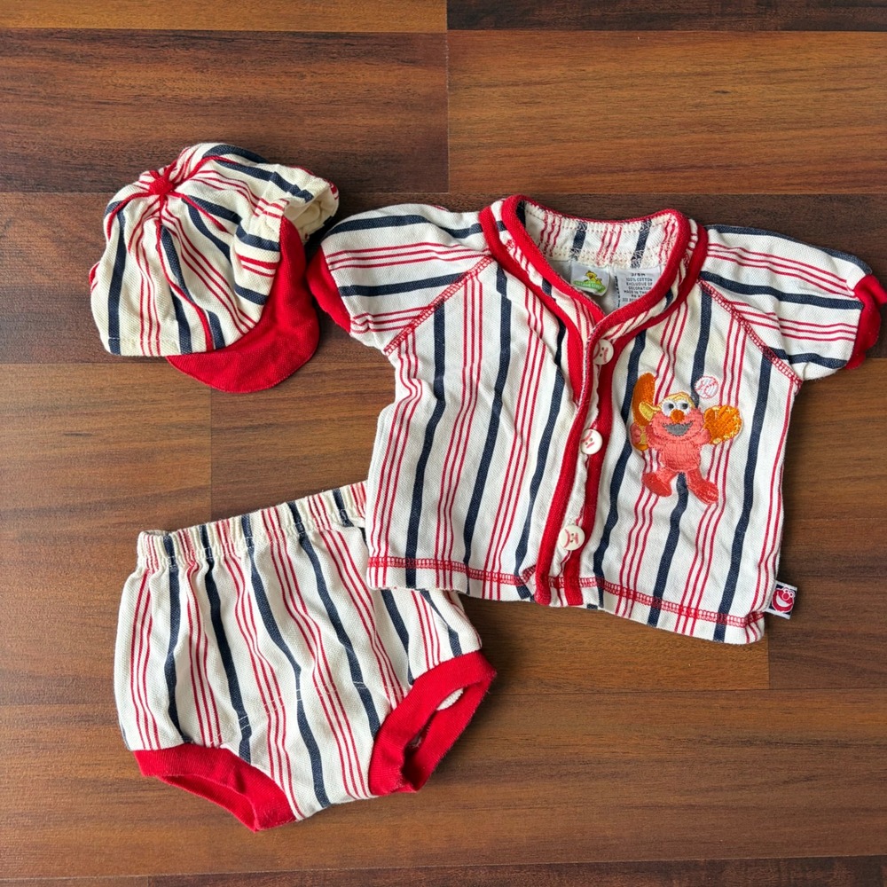 1994 Sesame Street Elmo Baseball Outfit‎ Baby Onesie Hat Pants Vintage